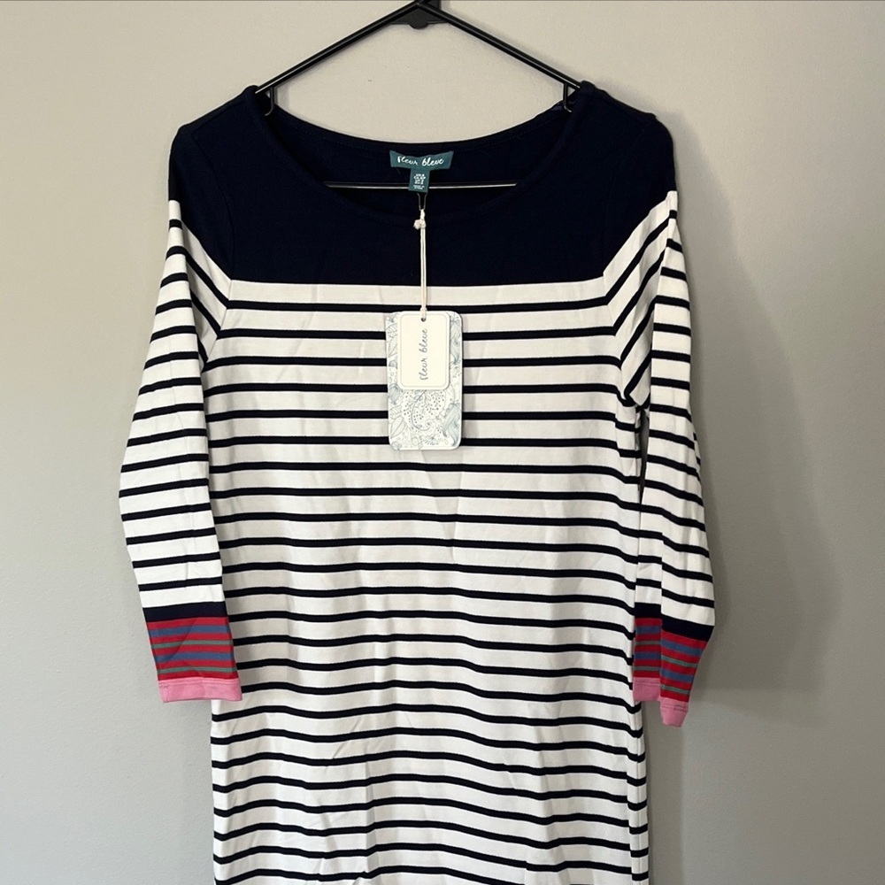 Fleur Bleue Dress Sweatshirt Material Striped New Size Small Navy Blue  Measures